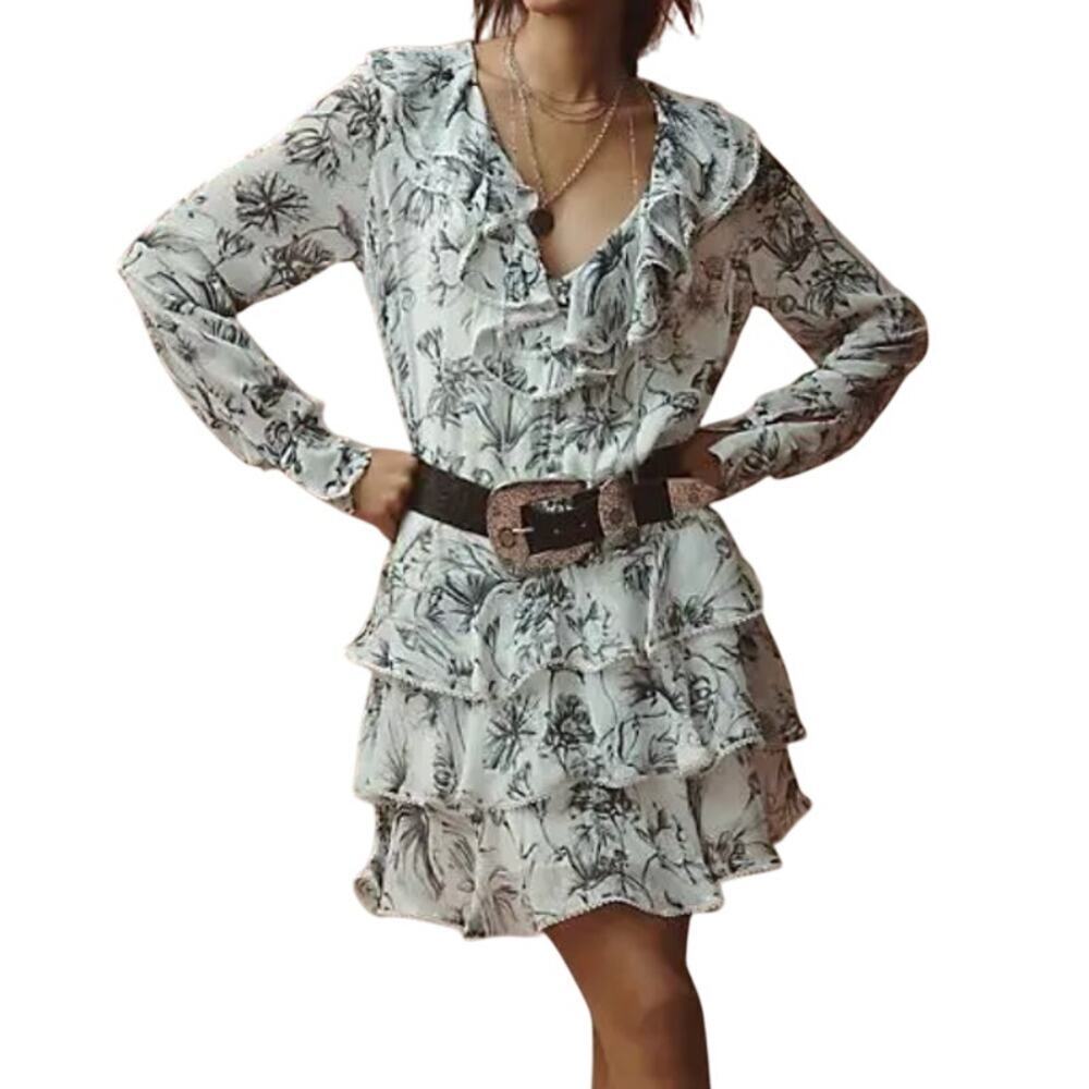 Anthropologie The Betsy Long-Sleeve Tiered Mini Dress in White, Size S​